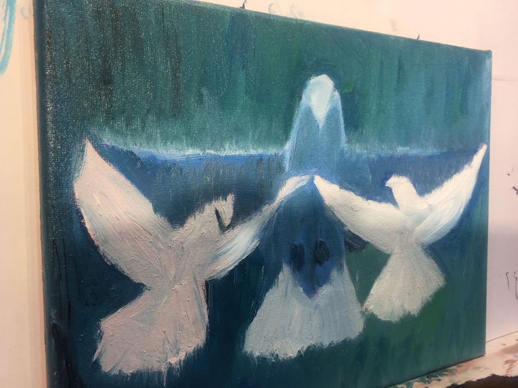 Bird Painting Three Doves Bird Abstract Wall Artfinder