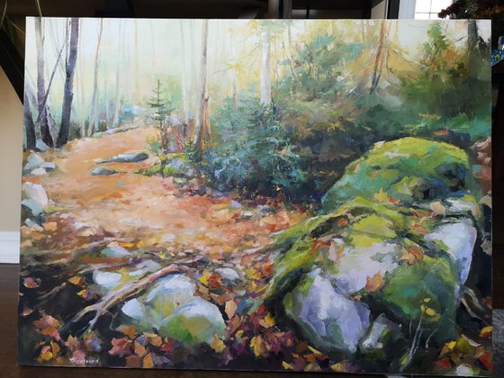 "Autumn Walked Here", original one of a kind oil on canvas impressionistic seascape (30x40")