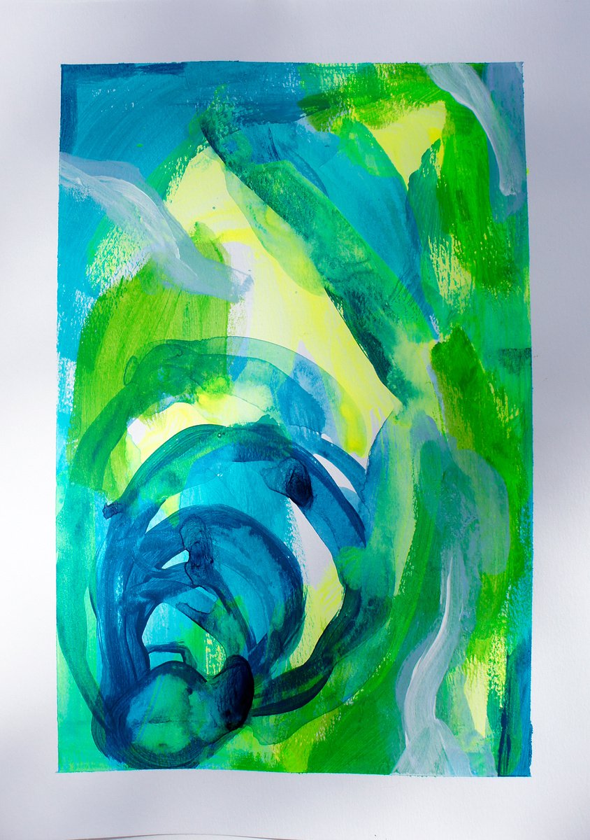 Teal 3 - painting on A4 paper by Bex Parker