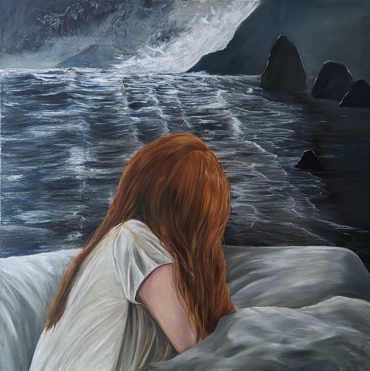 Photorealistic Landscape Oil Painting By Sophie Adair, 39 X 39", A Whole World Out There, Original Artwork