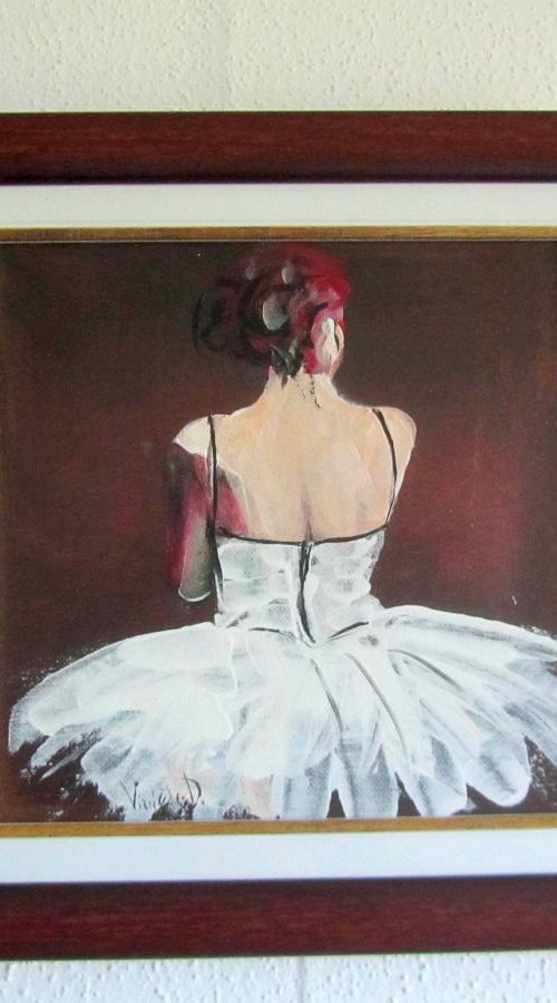 Ballerina in white tutu (framed) by Violeta Damjanovic-Behrendt