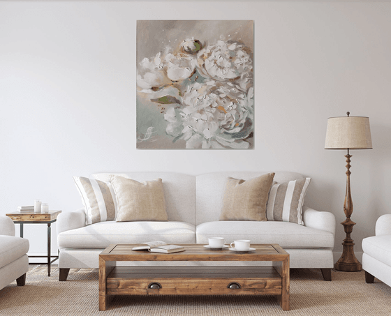 Peonies wall art, Floral Canvas - Peonies Original Art