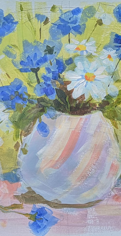 "Summer flowers 4" (acrylic on paper ) (13.5x17×0.1'') by Alexander Koltakov