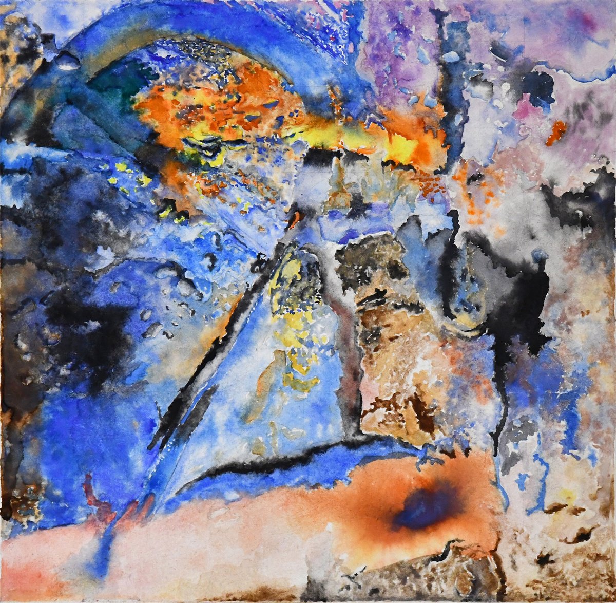 Organic Abstract Watercolour By Zoltan Csomos, 11 X 11", Sensitive Journeys In The Rain 2., Original Artwork