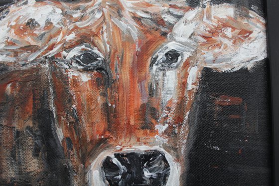 Cow - Farm Animal - Acrylic painting-framed-ready to hang.