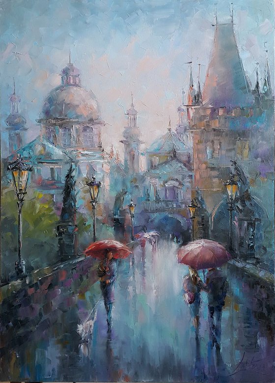 Prague - oil painting, palette knife, 60x85cm