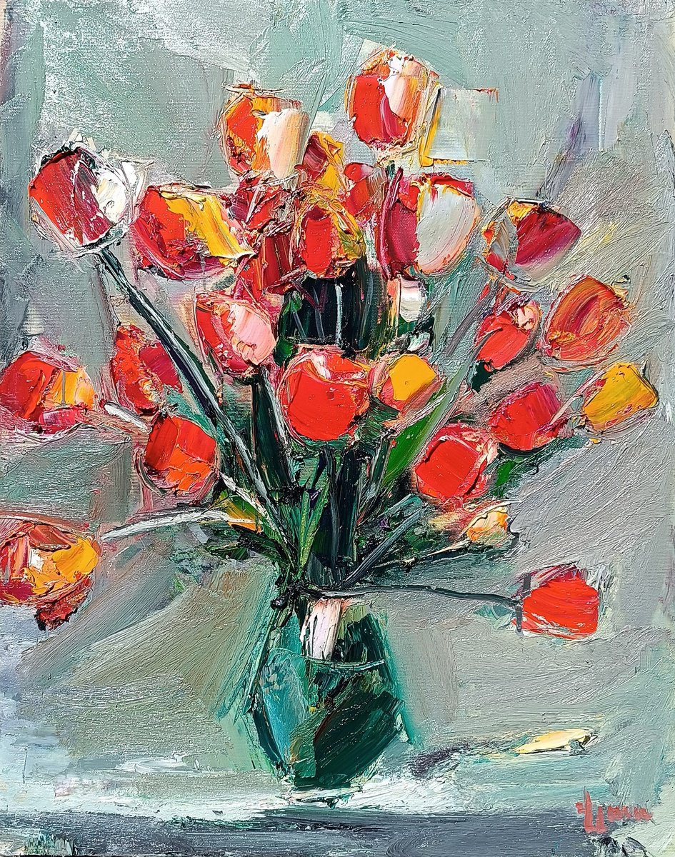 Impressionistic Botanical Oil Painting By Vlas Ayvazyan, 20 X 24", Poppy