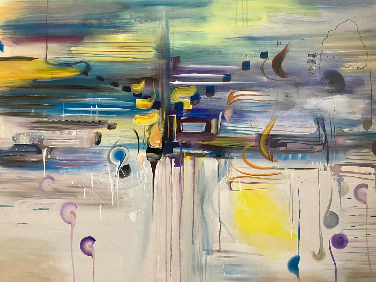 Abstract Acrylic Painting By Samah Kthar, 48 X 36", Wassermann 3, Original Artwork