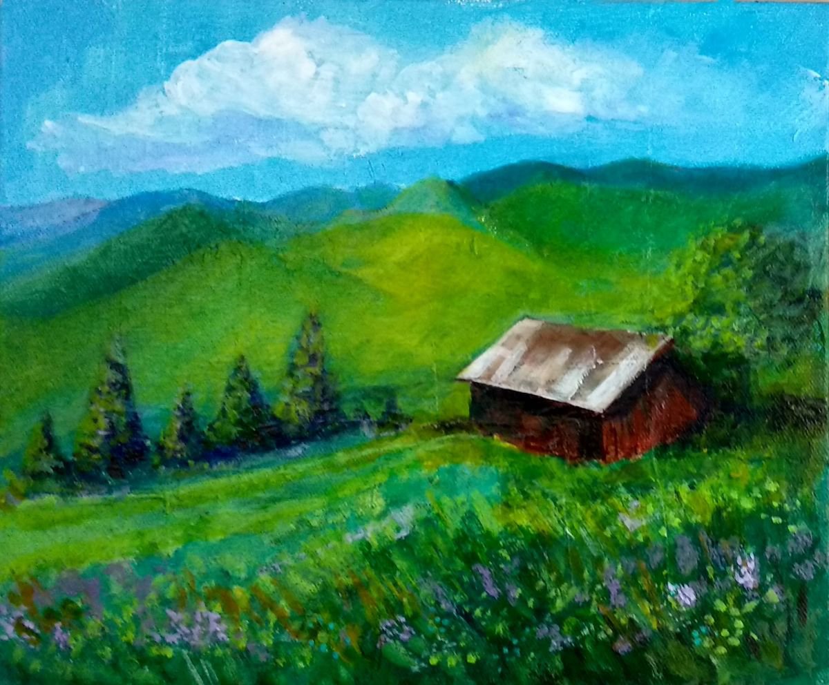 Landscape Painting Acrylic on canvas 10x 12 by Asha Shenoy
