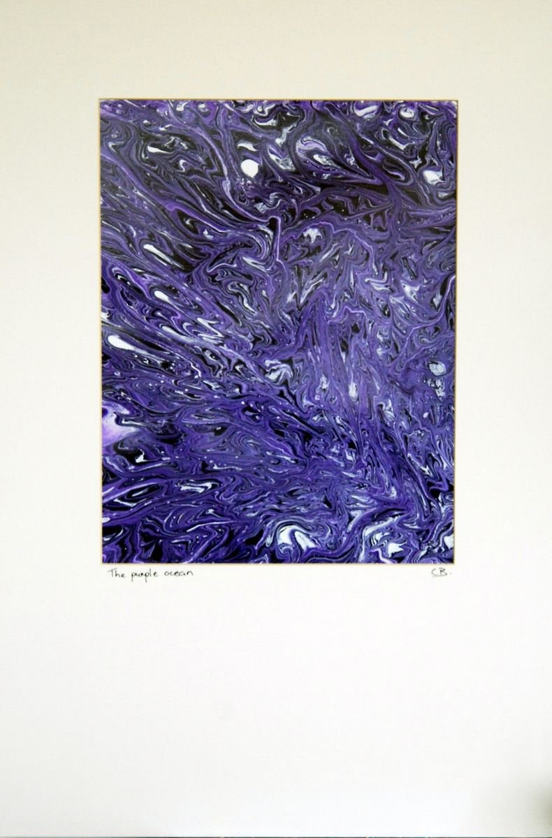 Abstract Oil Painting By Cb., 24 X 37, The Purple Ocean (Matted ), Original Artwork