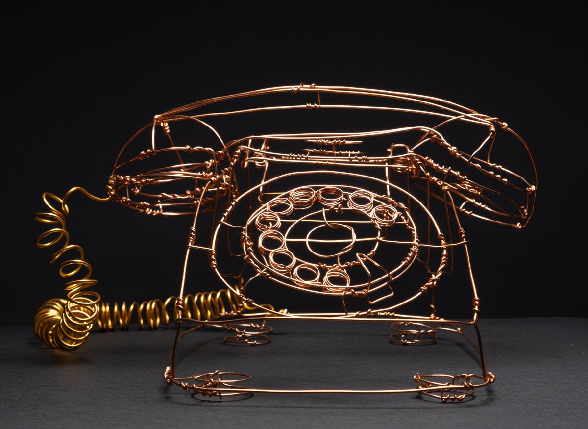 Impressionistic Still Life Sculpture By Jane Tilley, 12 X 5, Retro Telephone Wire Sculpture, Original Artwork