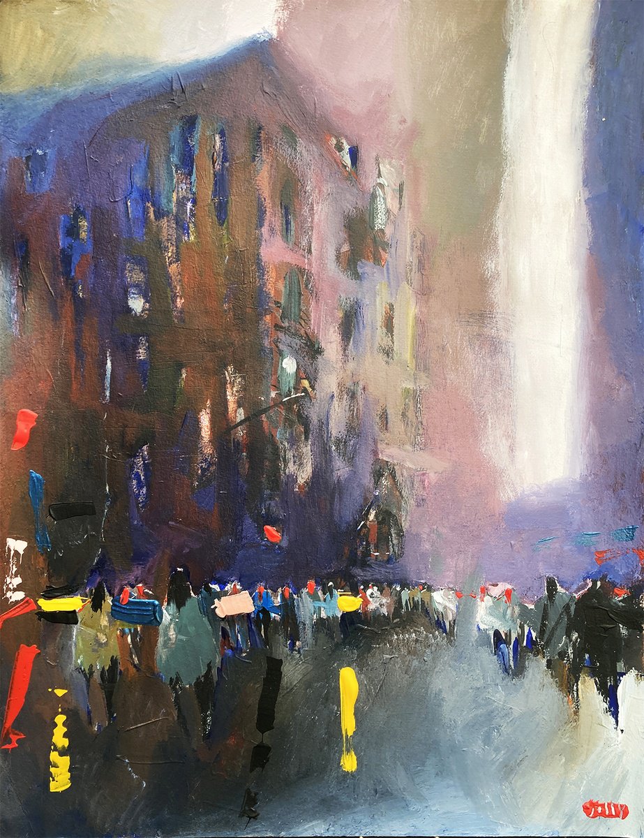Impressionistic Cityscapes Acrylic Painting By Nicolas Jolly, 20 X 28", New York 123, Original Artwork