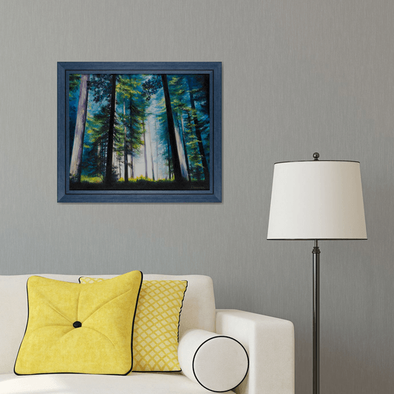 "Mysterious forest"  forest landscape summer  liGHt original painting  GIFT (2015)