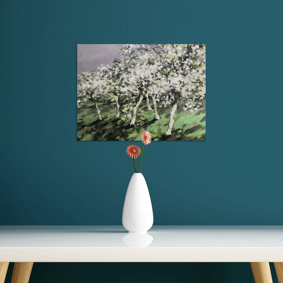 The Cherry Orchard. one of a kind, handmade artwork, original painting.