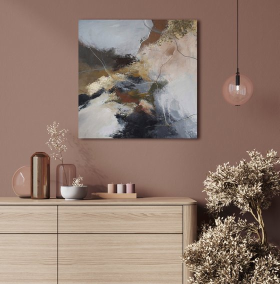 "Grit 2" Brown gray gold abstract acrylic art
