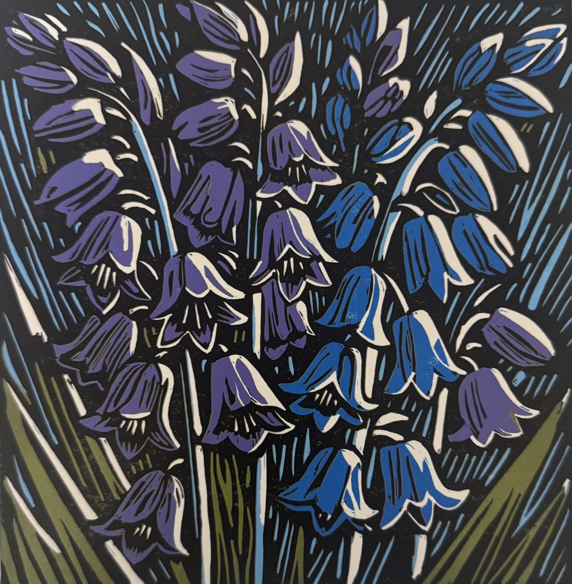 Impressionistic Linocut , Into The Blue By Joanne Spencer, 10 X 10, Artwork For Sale On Artfinder