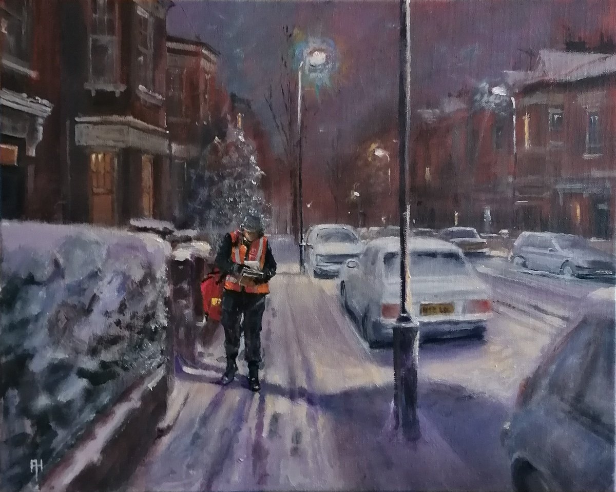 Impressionistic Cityscapes Acrylic Painting By Alan Harris, 20 X 16, Early Morning, Down Our Street, Original Artwork