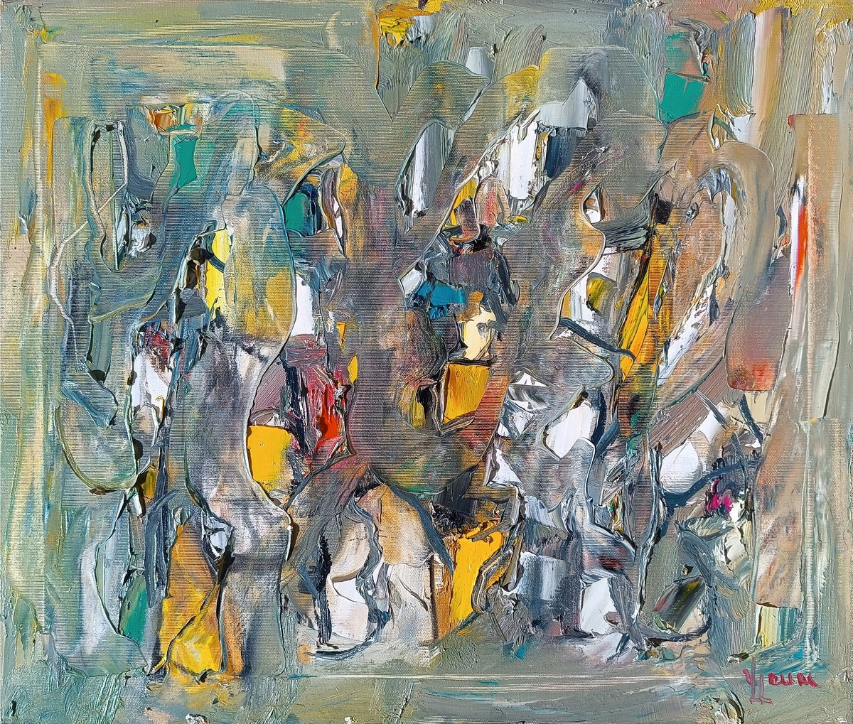 Abstract Oil Painting By Vlas Ayvazyan, 24 X 20", Abstract Composition, Original Artwork