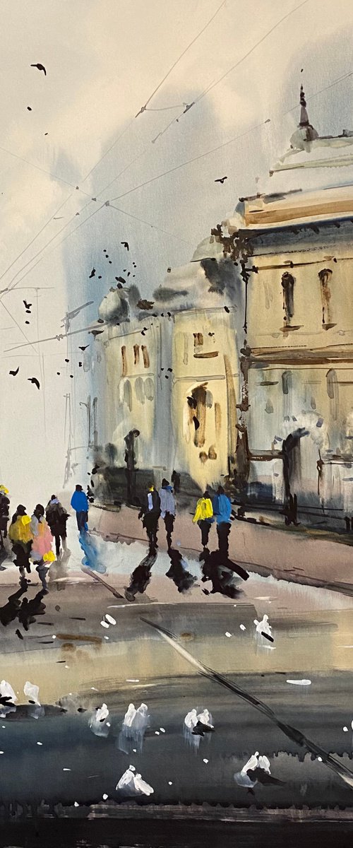 Sold Watercolor “Urban contrast” perfect gift by Iulia Carchelan