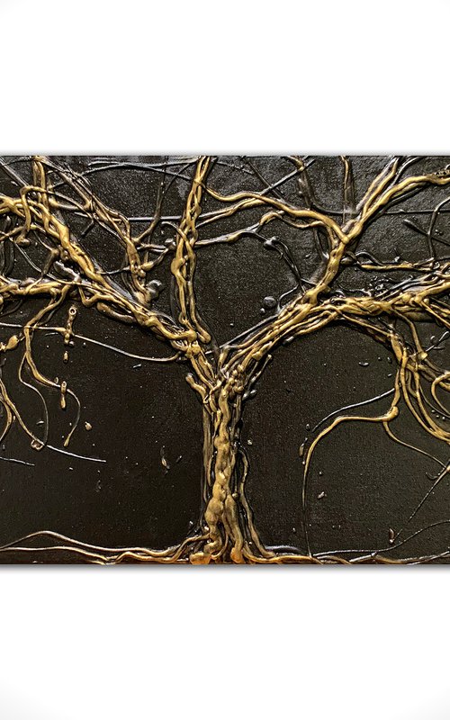 Gold and Black Tree Landscape I by Carol Wood