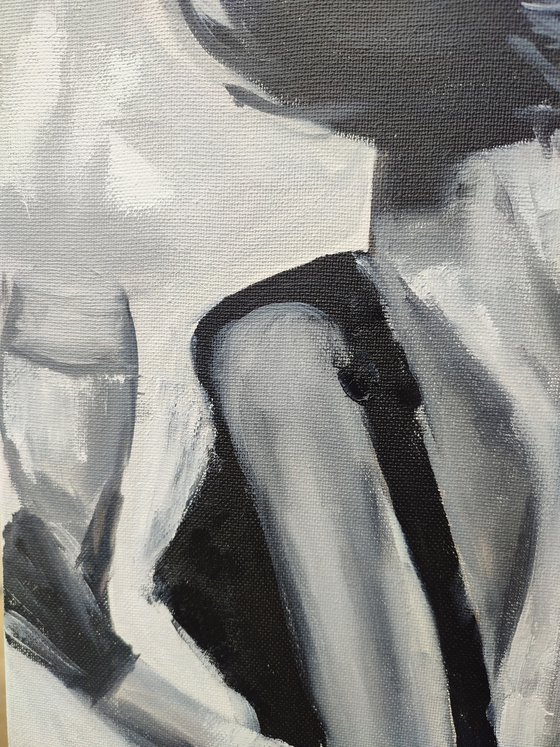 Lady in black, original impressionistic oil painting, gift idea, monochrome art