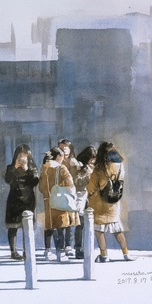Figures in Sunlight - Watercolor Painting by Masato Watanabe