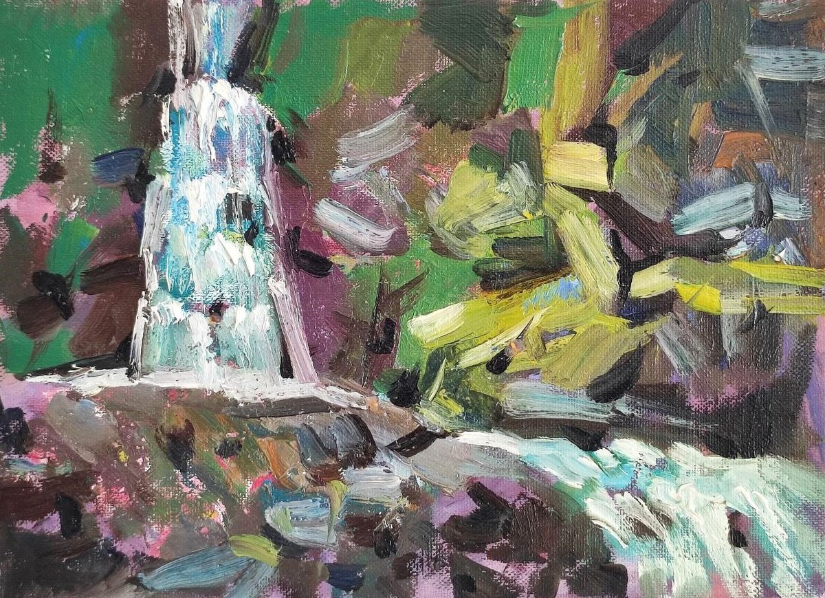 Mountain Waterfall By Natalia Miasnikova, 9 X 6, Artwork For Sale On Artfinder