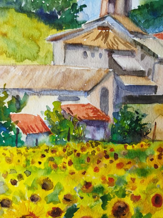 Landscape with sunflowers