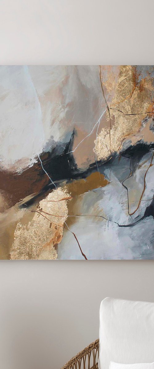 "Desert 2 S" Gray brown gold abstract art by Yana Sagan