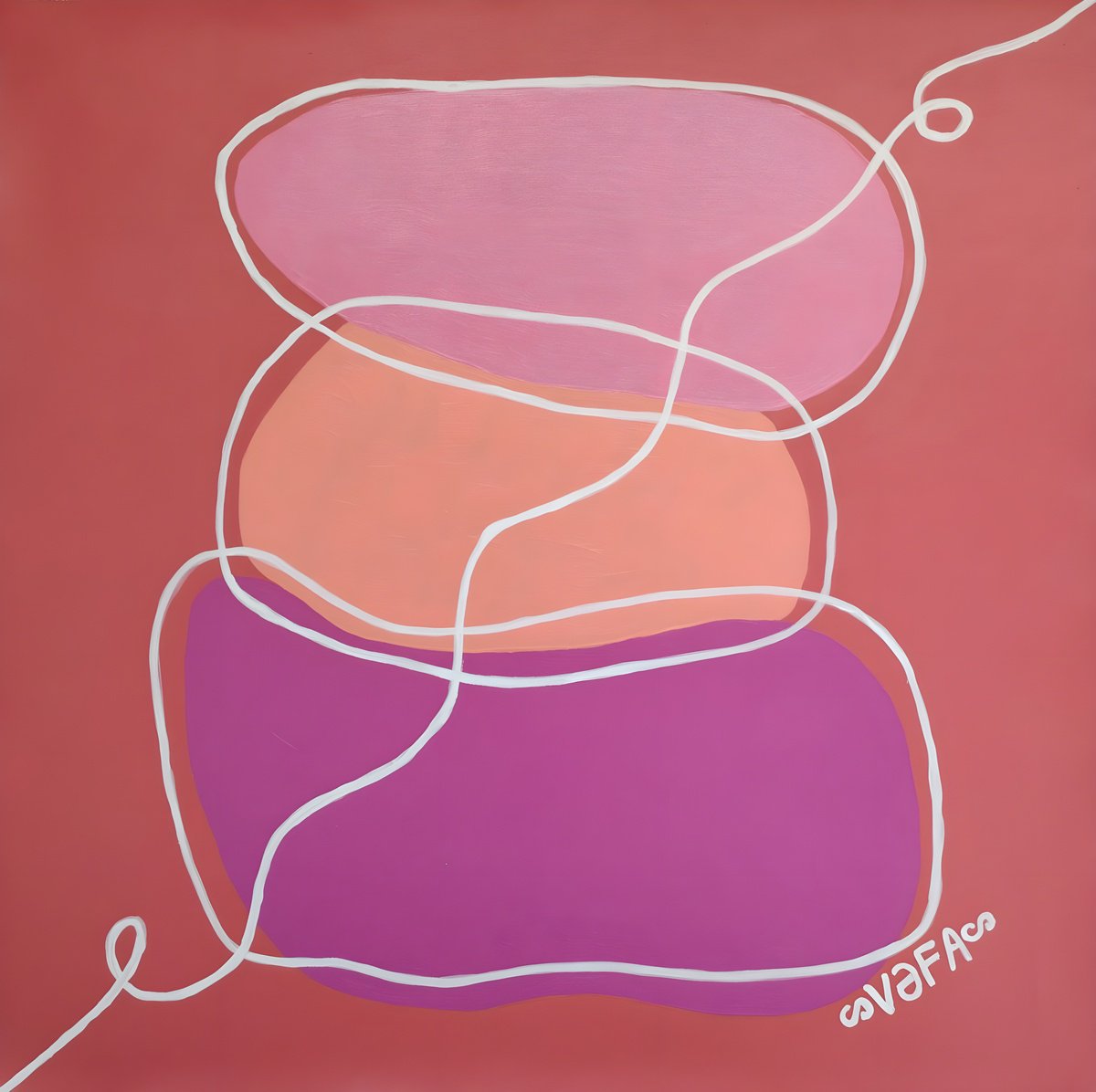 Surrealistic Landscape Acrylic Painting By Vafa Majidli, 22 X 22", Zen Minimalism.balance Of Pink,Peach,Purple, Original Artwork