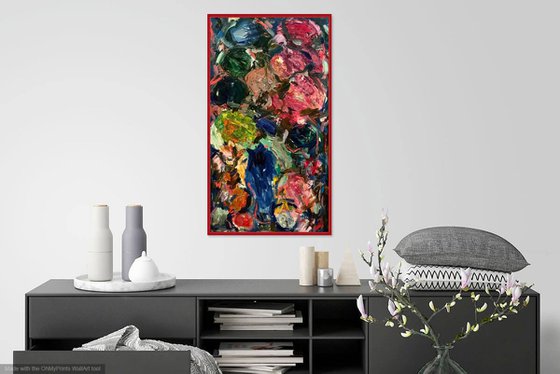 Still Life - abstract original painting, oil on canvas, bouquet of flowers in vase, expressive, ready to hang, bright gift, Christmas