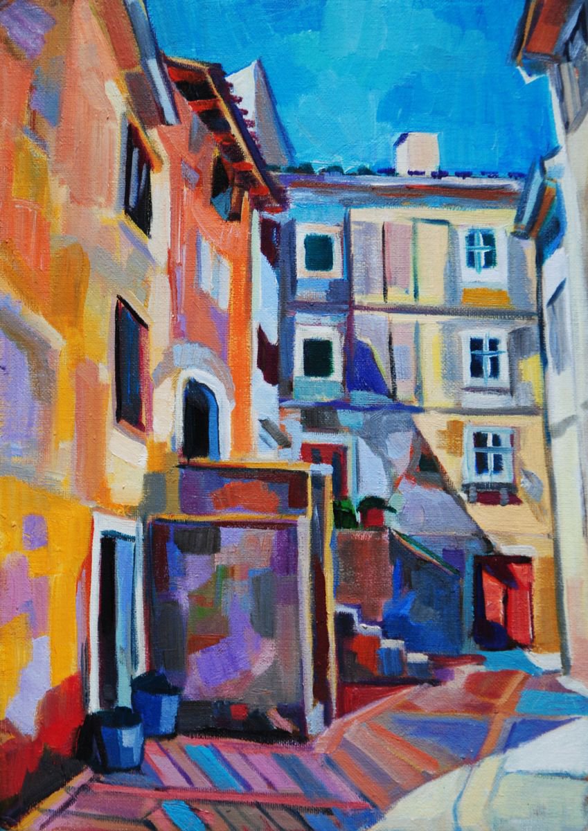 Impressionistic Cityscapes Oil Painting By Maja ?okic Mihajlovic, 10 X 14", Seascape / 35 X 25 Cm, Original Artwork