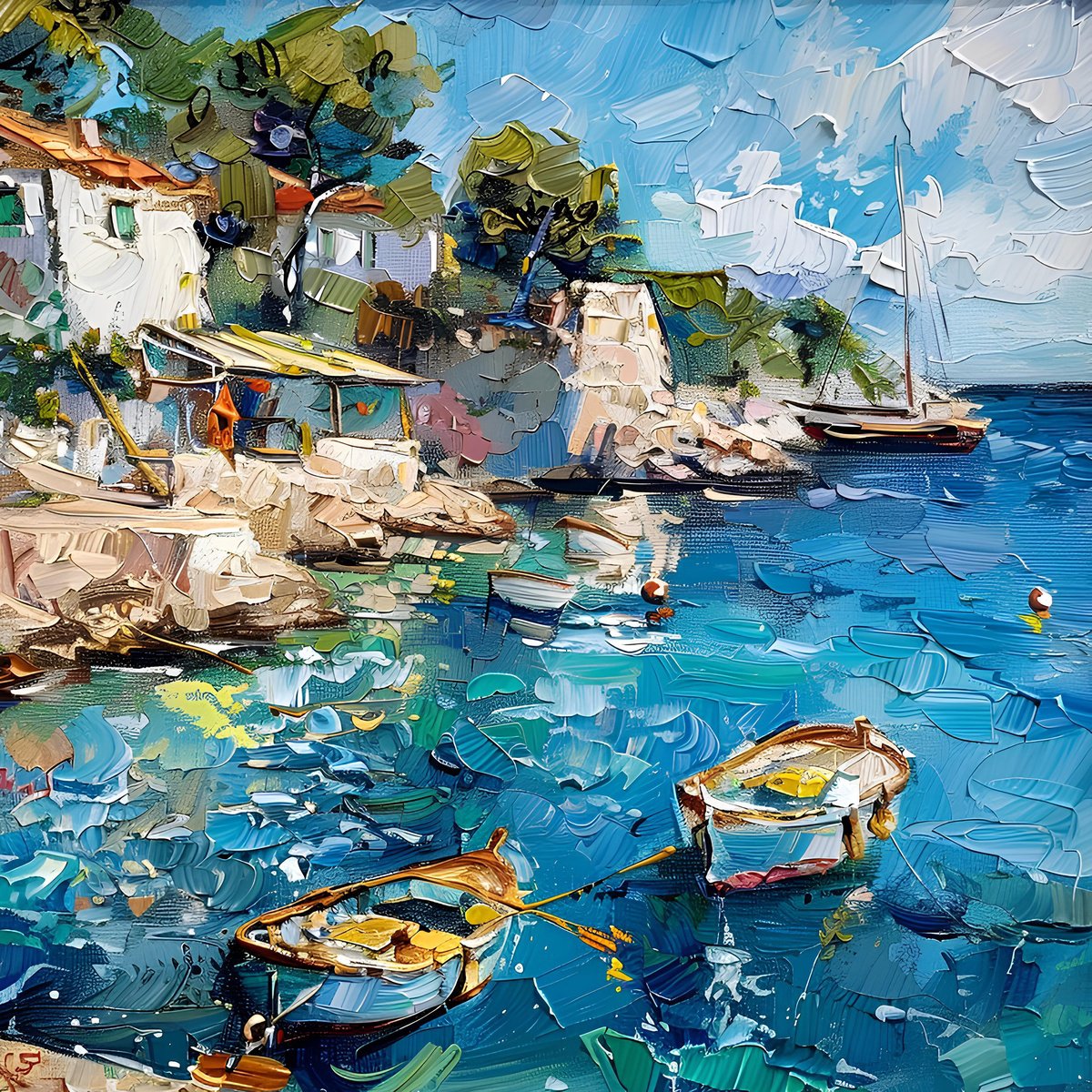 Impressionistic Landscape Screenprint By Elena Avanesova, 16 X 16, Mallorcatherapy. Together, Original Artwork