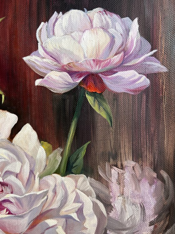 White peonies. Flowers art.