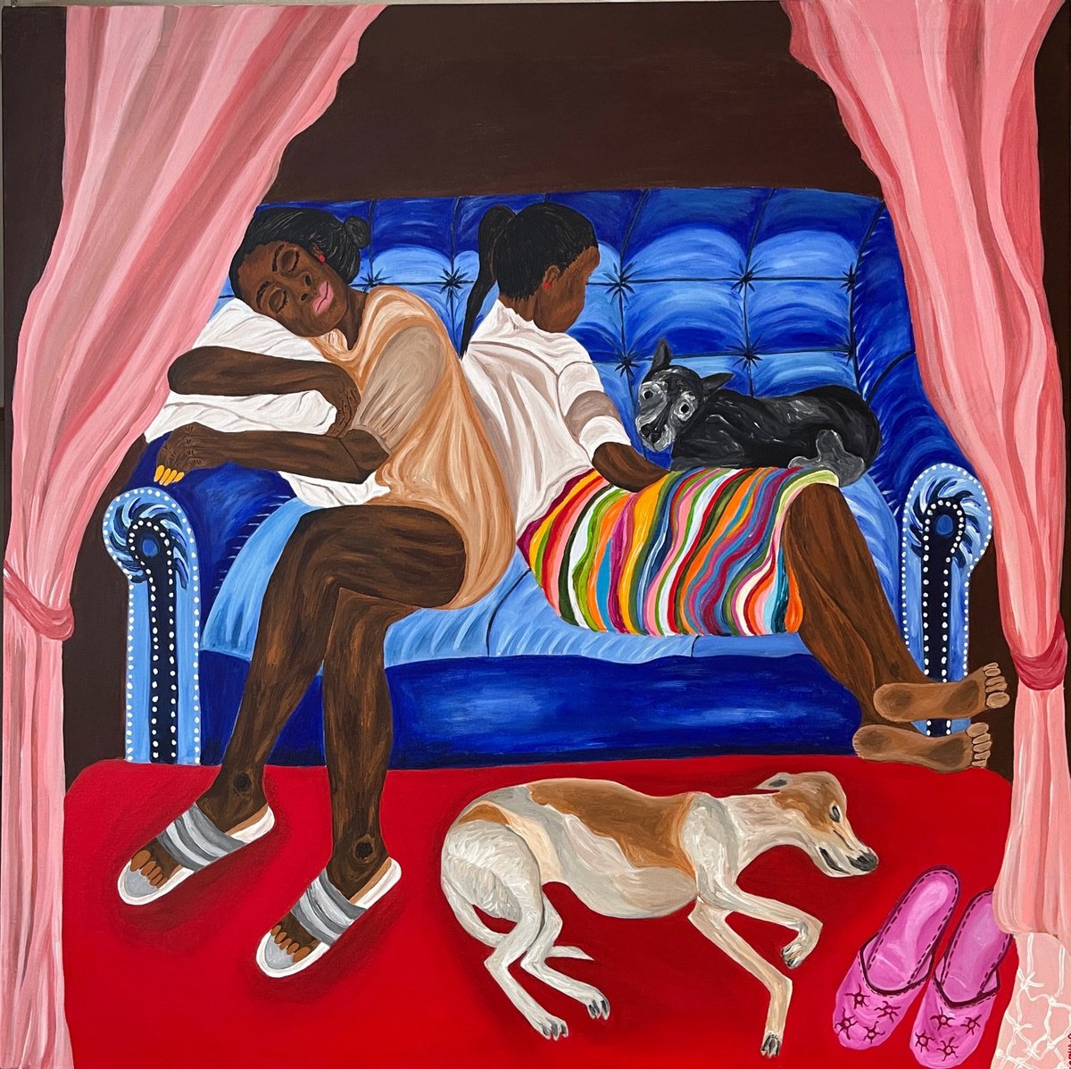 Expressive Portrait Acrylic Painting By Sophia Oshodin, 39 X 39", In Lieu Of Sweet Dreams, Original Artwork