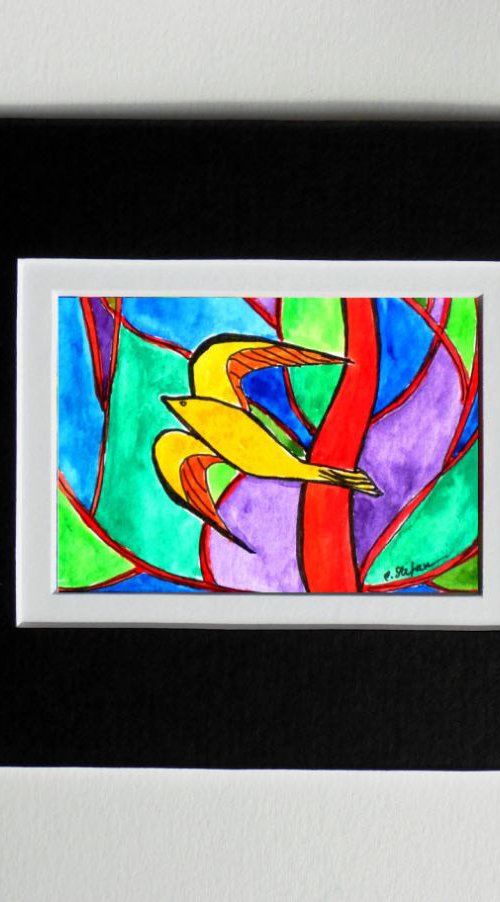 Abstract Bird (ACEO with Mat) by Cristina Stefan