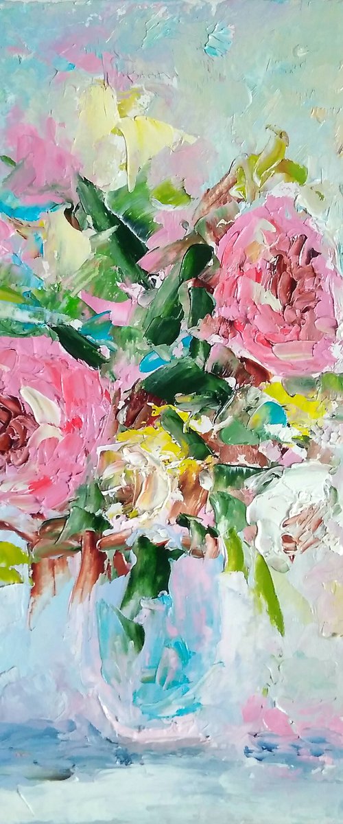 Roses Painting Original Art Floral Oil Painting Flower Bouquet Artwork Small Wall Art by Yulia Berseneva