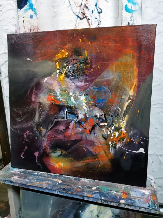 Beautiful enigmatic abstract large painting mindscape by master O Kloska