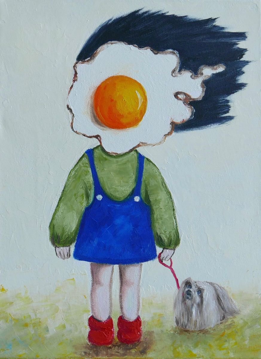 Egg girl with dog Oil painting by Ta Byrne Artfinder