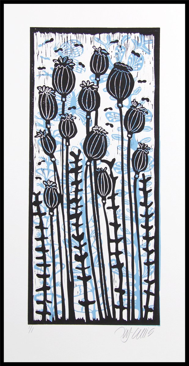 Poppies, linocut, 2 layers by Mariann Johansen-Ellis