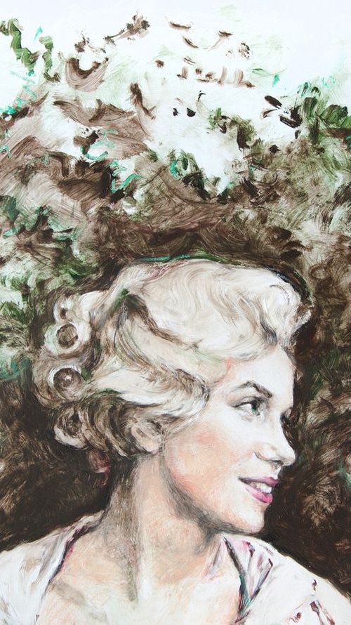Marilyn Monroe as British lady - 19x14in contemporary minimalistic mixed media painting by Daria Yablon-Soloviova