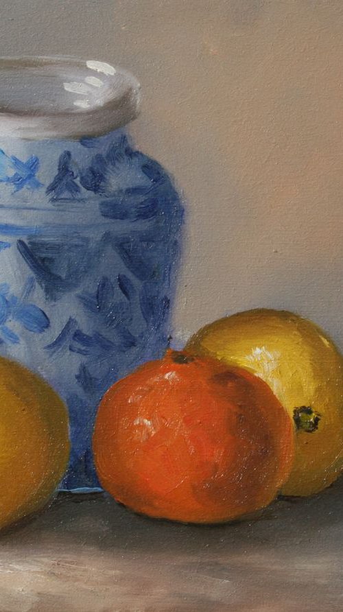 Blue vase with fruits by José DAOUDAL