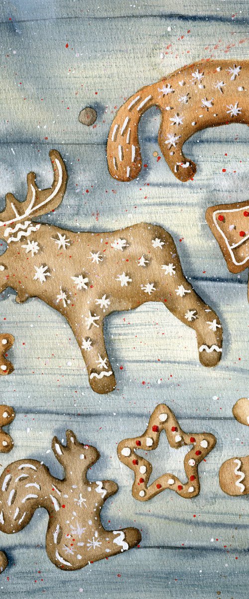 Christmas cookies. Original watercolor artwork. by Evgeniya Mokeeva