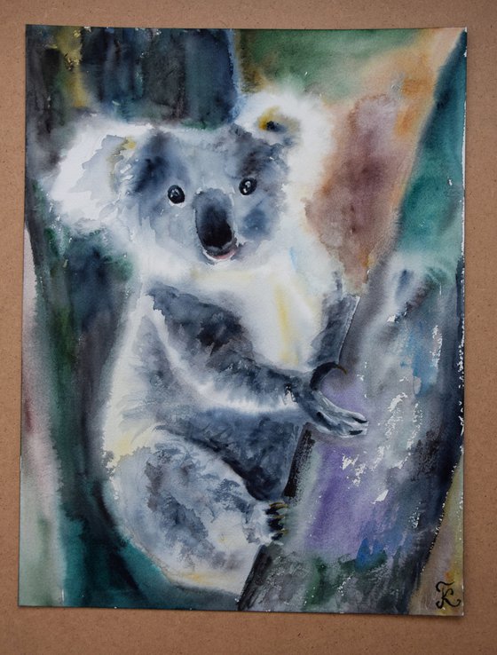 Koala painting, Australia watercolor painting original