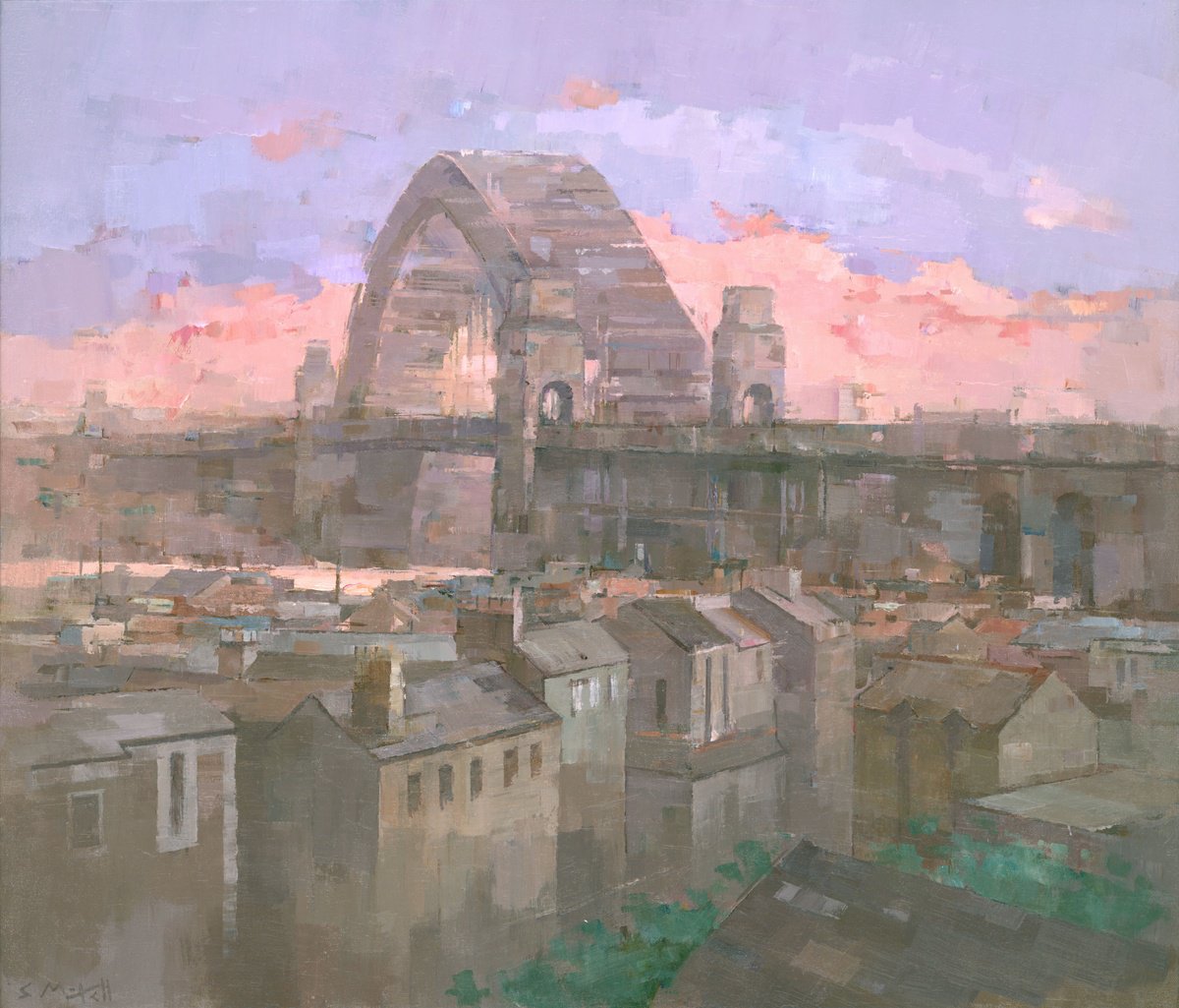 Impressionistic Cityscapes Acrylic Painting By Steve Mitchell, 28 X 24", Sydney Harbour Bridge At Dusk, Original Artwork