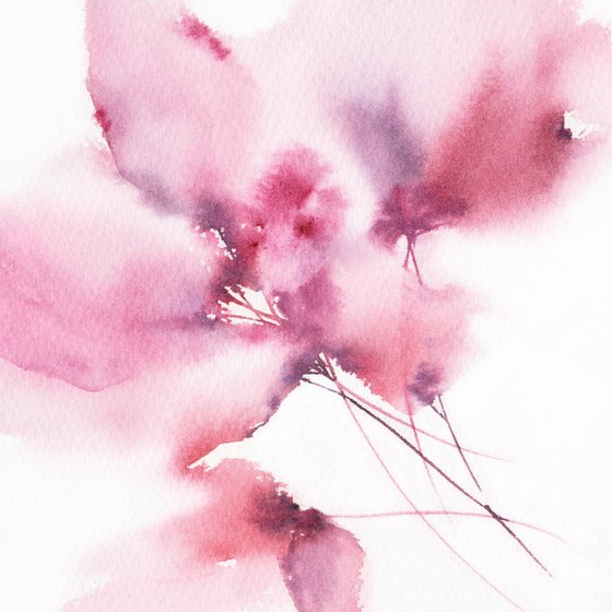 Delicate watercolor flowers painting, set Bright note