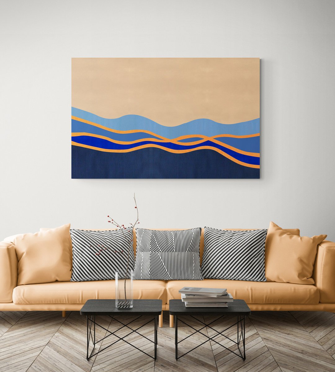 Abstract Landscape Acrylic Painting By Marina Krylova, 55 X 35", Modern Landscape #70, Original Artwork