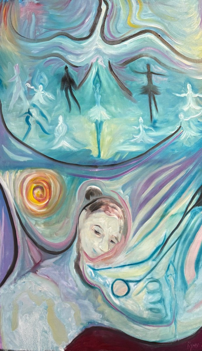 Abstract Portrait Oil Painting By Ryan Louder, 29 X 47", Swan Lake, Original Artwork