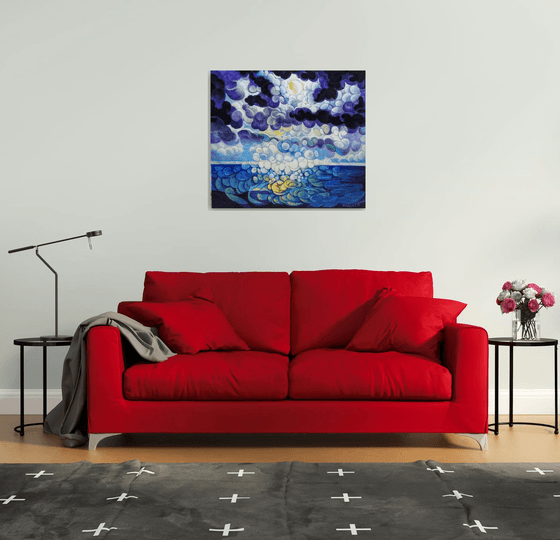 Full Moon (80x90cm, cubism, oil painting, ready to hang)