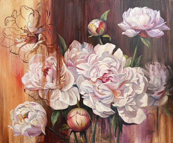 White peonies. Flowers art.